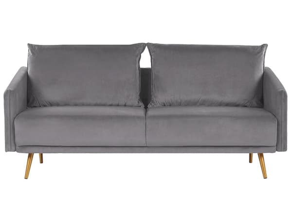 Vardagsrum Soffgrupp Grå Sammet Ryggkuddar Metall Gulda Ben Retro Glam