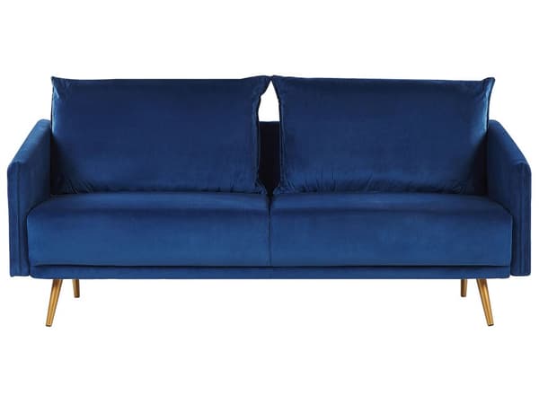 Sofagruppe Blå Velour Guld Metalben 3 Personers Sæt 2er Dekorativ Indendørs Dyb Sofa til Stue Indretning Glamour Retro Inspiration Tilbehør