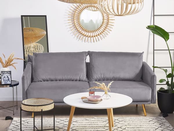 Sofagruppe Grå Velour Guld Metalben 3 Personers Sæt 2er Dekorativ Indendørs Dyb Sofa til Stue Indretning Glamour Retro Inspiration Tilbehør