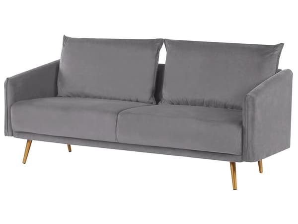 Sofagruppe Grå Velour Guld Metalben 3 Personers Sæt 2er Dekorativ Indendørs Dyb Sofa til Stue Indretning Glamour Retro Inspiration Tilbehør