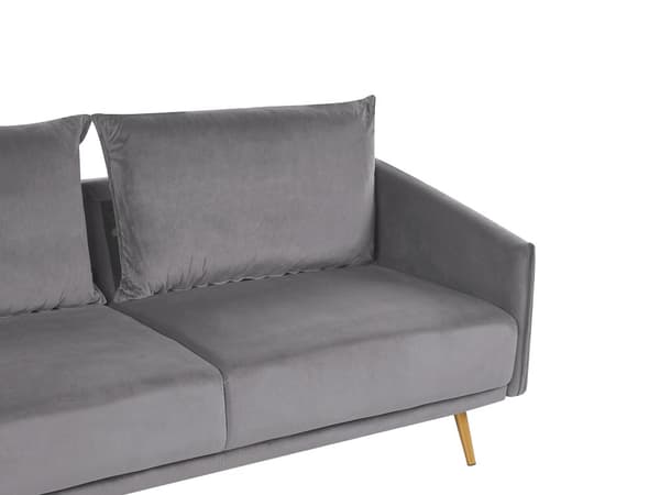 Sofagruppe Grå Velour Guld Metalben 3 Personers Sæt 2er Dekorativ Indendørs Dyb Sofa til Stue Indretning Glamour Retro Inspiration Tilbehør