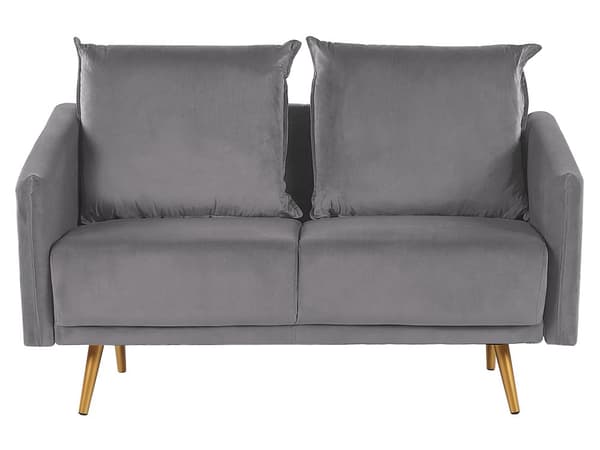 Sofagruppe Grå Velour Guld Metalben 3 Personers Sæt 2er Dekorativ Indendørs Dyb Sofa til Stue Indretning Glamour Retro Inspiration Tilbehør