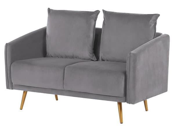 Sofagruppe Grå Velour Guld Metalben 3 Personers Sæt 2er Dekorativ Indendørs Dyb Sofa til Stue Indretning Glamour Retro Inspiration Tilbehør