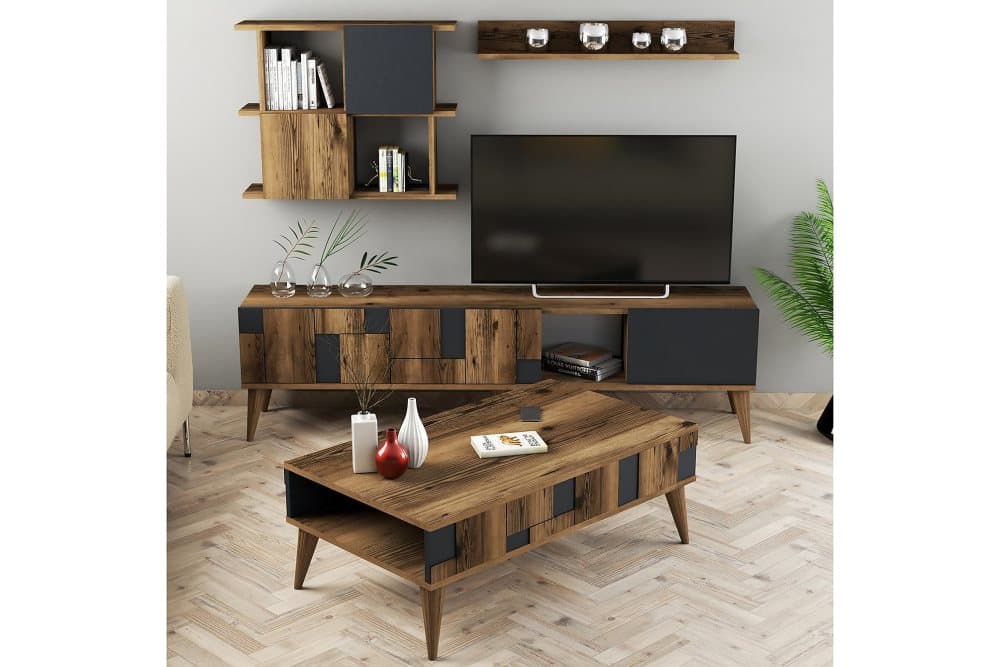 POTRERO Vardagsrumsmöbelset 180 cm Mörkbrun/Antracit