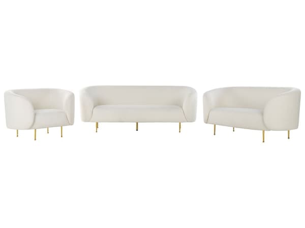 Sofasæt Hvid Polyester og Guld Jern 3 Pers 2 Pers Plyssofa Blød Fluffy Boucle Lænestol Stue Inspiration Tilbehør Buet Ryglæn Design