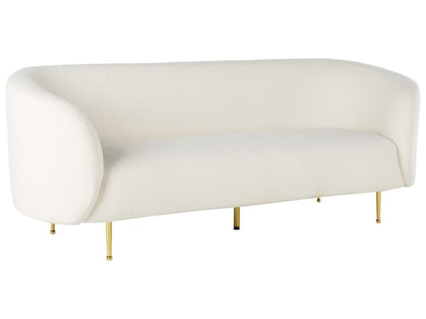 Sofasæt Hvid Polyester og Guld Jern 3 Pers 2 Pers Plyssofa Blød Fluffy Boucle Lænestol Stue Inspiration Tilbehør Buet Ryglæn Design