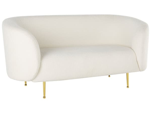 Sofasæt Hvid Polyester og Guld Jern 3 Pers 2 Pers Plyssofa Blød Fluffy Boucle Lænestol Stue Inspiration Tilbehør Buet Ryglæn Design