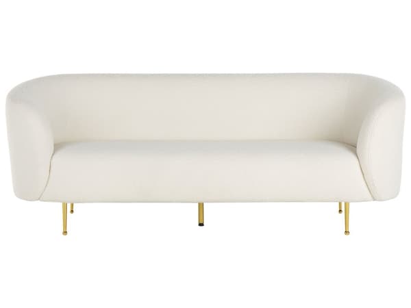 Soffgrupp Vit Boucle Tyg Mjuk Nubby Guld Ben Retro Glam Art Decor Style