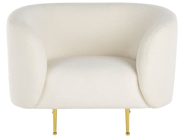 Soffgrupp Vit Boucle Tyg Mjuk Nubby Guld Ben Retro Glam Art Decor Style