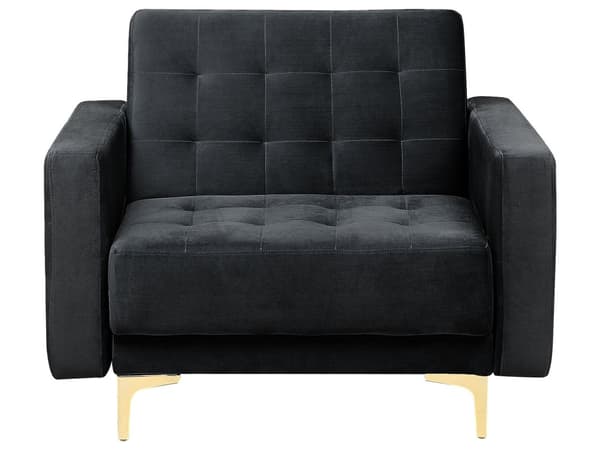 Vardagsrumsset 3-sits Bäddsoffa Svart Sammet Tuftad 2 Fällbara Fåtöljer Modern