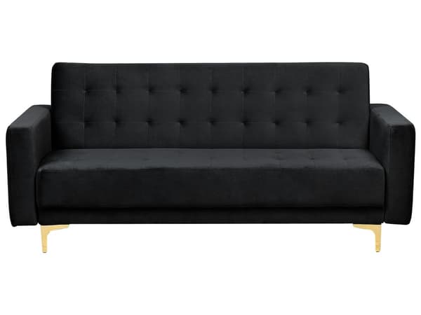 Vardagsrumsset 3-sits Bäddsoffa Svart Sammet Tuftad 2 Fällbara Fåtöljer Modern