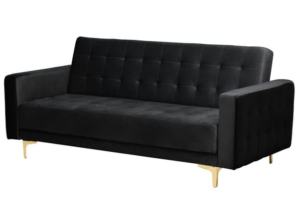 Vardagsrumsset 3-sits Bäddsoffa Svart Sammet Tuftad 2 Fällbara Fåtöljer Modern