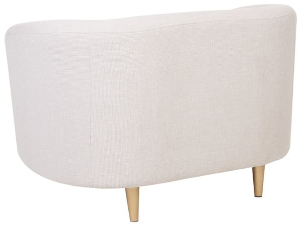 Sohvaryhmä beige kangas verhoiltu kultaiset rautajalat kolmelle kaareva perinteinen glamour tyyli
