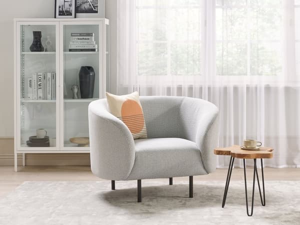 Soffgrupp Svart och Vit Boucle Tyg Mjuk Nubby Svarta Ben Retro Glam Art Decor Style