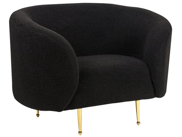 Soffgrupp Svart Boucle Tyg Mjuk Noppig Guld Ben Retro Glam Art Déco Design Vardagsrum Bibliotek