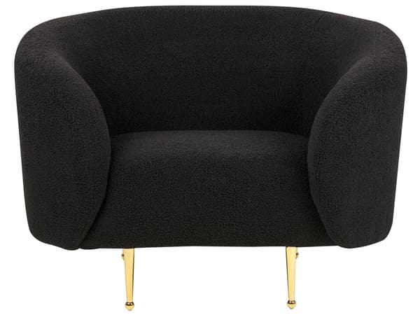 Soffgrupp Svart Boucle Tyg Mjuk Noppig Guld Ben Retro Glam Art Déco Design Vardagsrum Bibliotek