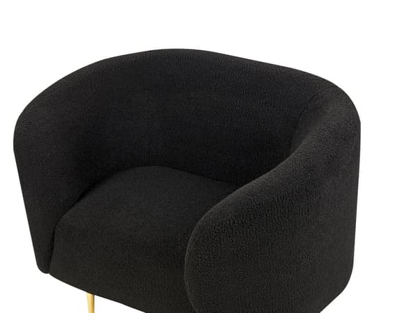 Soffgrupp Svart Boucle Tyg Mjuk Noppig Guld Ben Retro Glam Art Déco Design Vardagsrum Bibliotek