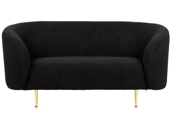 Soffgrupp Svart Boucle Tyg Mjuk Noppig Guld Ben Retro Glam Art Déco Design Vardagsrum Bibliotek