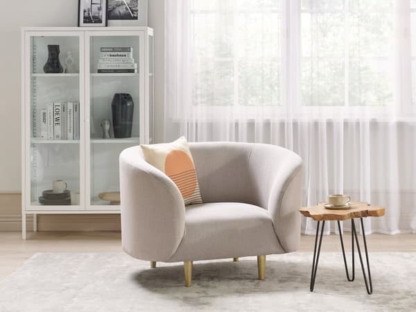 Stue Sæt Beige Polyester Stof Bløde Guldben 2-personers Sofa Lænestol Retro Glamourøs Stil