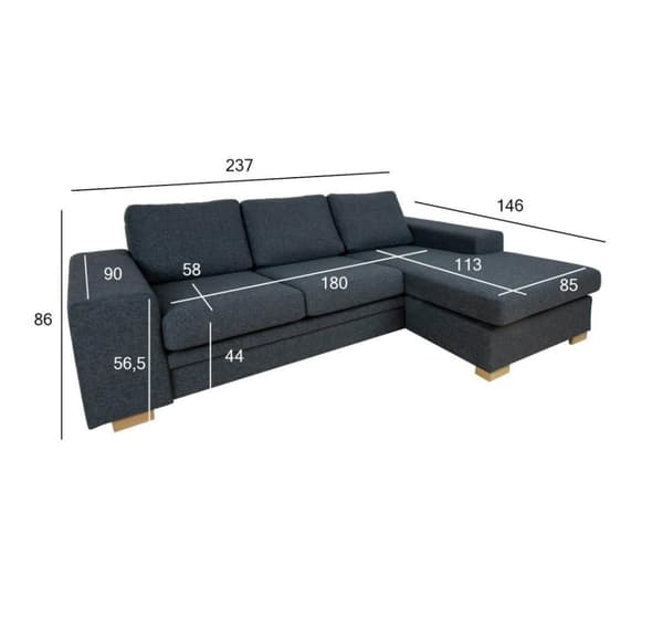 Corner sofa DAGMAR dark grey