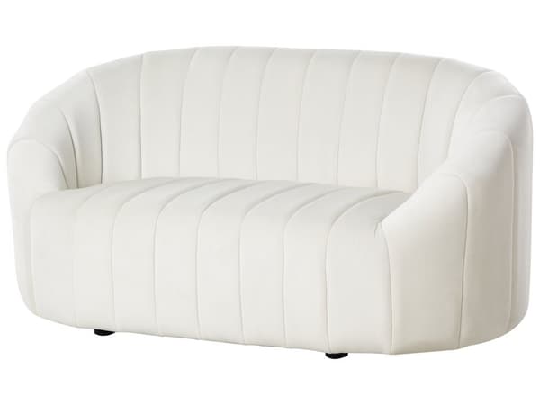6-sits soffgrupp Off-white sammet Modernt vardagsrum med sittplatser Retro design Puffad sits Låg rygg