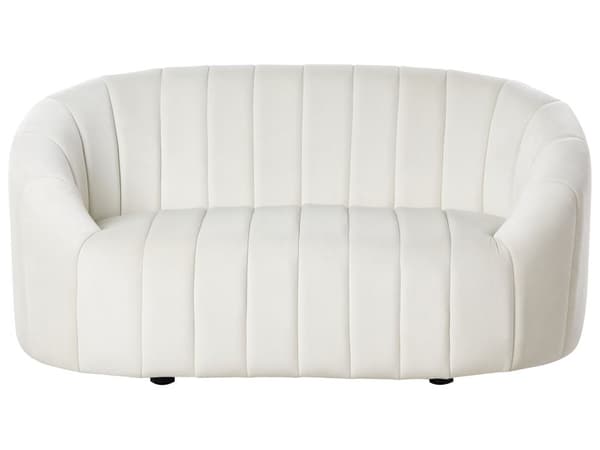 6-sits soffgrupp Off-white sammet Modernt vardagsrum med sittplatser Retro design Puffad sits Låg rygg