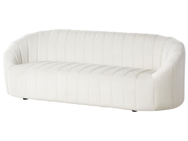 6-sits soffgrupp Off-white sammet Modernt vardagsrum med sittplatser Retro design Puffad sits Låg rygg