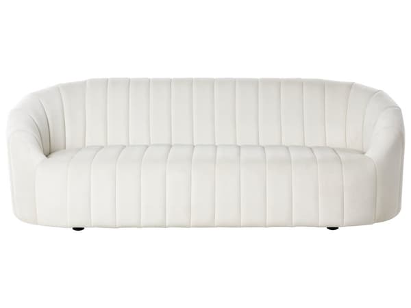 6-sits soffgrupp Off-white sammet Modernt vardagsrum med sittplatser Retro design Puffad sits Låg rygg
