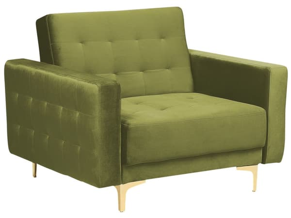 Vardagsrumspaket Grön sammet tuftat tyg 3-sits bäddsoffa 2 vilstolar Modern 3-delad svit