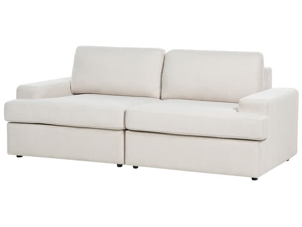 Sohvaryhmä vaalea beige viidelle kangasverhoilu muovijalat irrotettavat tyynynpäälliset retro