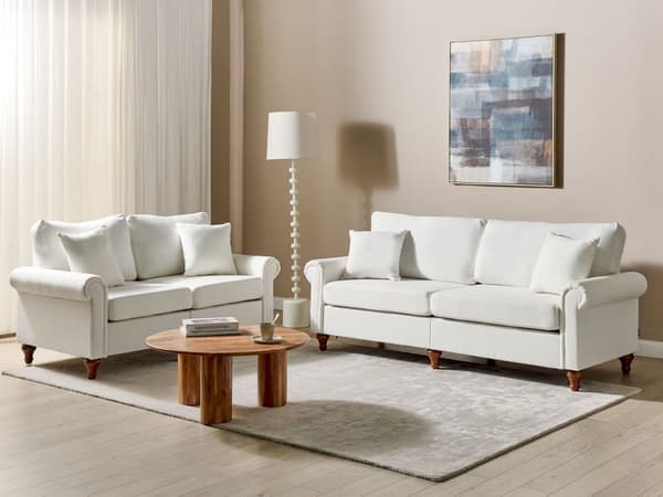 2 + 3 personers sofasæt med hvide rullearme Puder Stue Traditionel Moderne