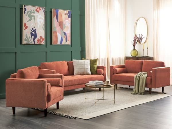 Sofasæt Brun Stof Polyester 6 Personers Sofagruppe med Mørke Træben Design Stue Indretning