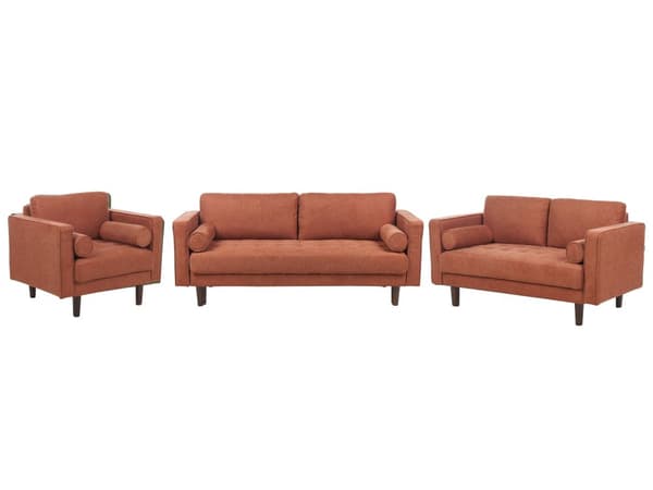 Sofasæt Brun Stof Polyester 6 Personers Sofagruppe med Mørke Træben Design Stue Indretning