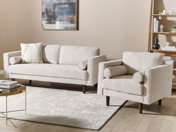 Sofasæt Beige Stof 4 Personers Sofagruppe 3 1 Sofa og Lænestol Sæt Design Stue Indretning