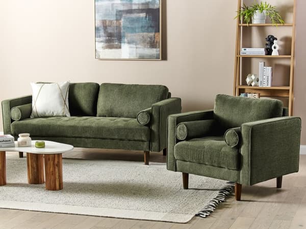 Sofasæt Grøn Stof 4 Personers Sofagruppe 3 1 Sofa og Lænestol Sæt Design Stue Indretning