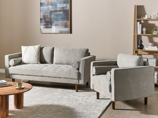 Sofasæt Taupe Stof 4 Personers Sofagruppe 3 1 Sofa og Lænestol Sæt Design Stue Indretning
