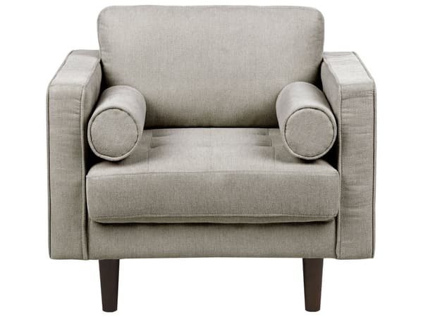 Soffgrupp Taupe tyg stoppad 3-sits med fåtölj vadderad tjockt stoppad rygg Klassiskt Retro Design Vardagsrum