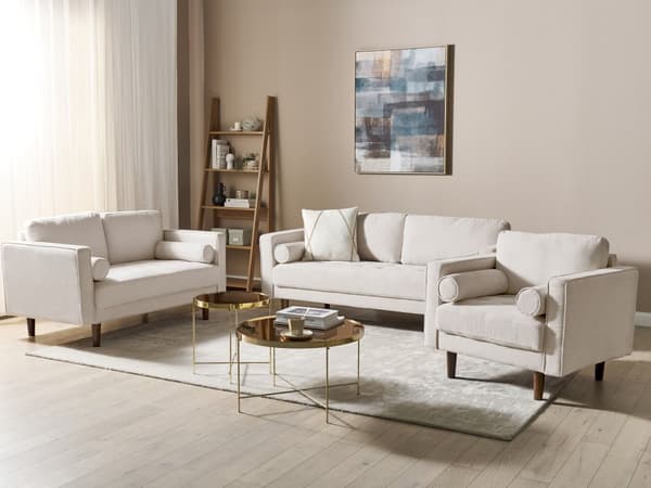 Soffgrupp 6-sitsig Beige Klädd Stoppad Kraftigt Vadderad Ryggstöd Klassisk Retro Design Vardagsrum