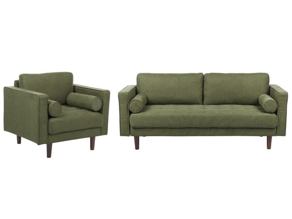 Soffgrupp 4-sitsig Grön Klädd Stoppad Kraftigt Vadderad Ryggstöd Klassisk Retro Design Vardagsrum
