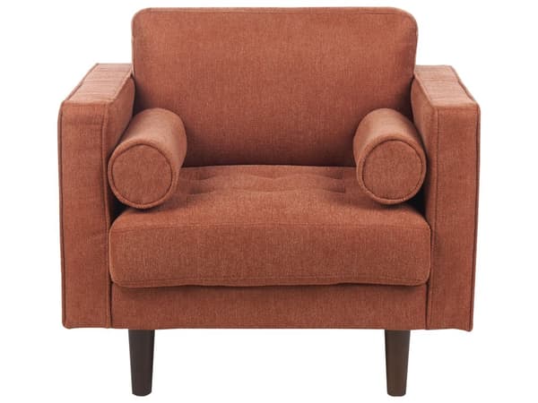Soffgrupp Guldbrun tygklädd 3-sits med fåtölj Vadderad Tjockt stoppad Rygg Klassiskt Retro Design Vardagsrum