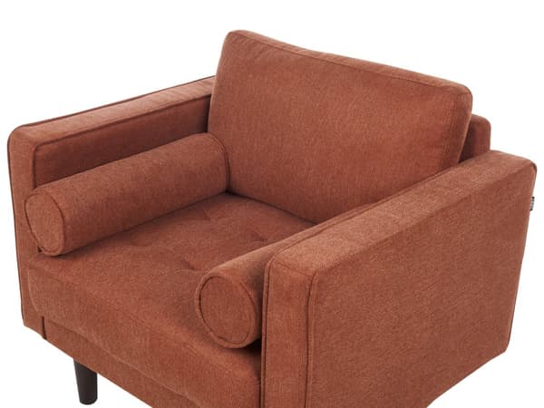 Soffgrupp Guldbrun tygklädd 3-sits med fåtölj Vadderad Tjockt stoppad Rygg Klassiskt Retro Design Vardagsrum