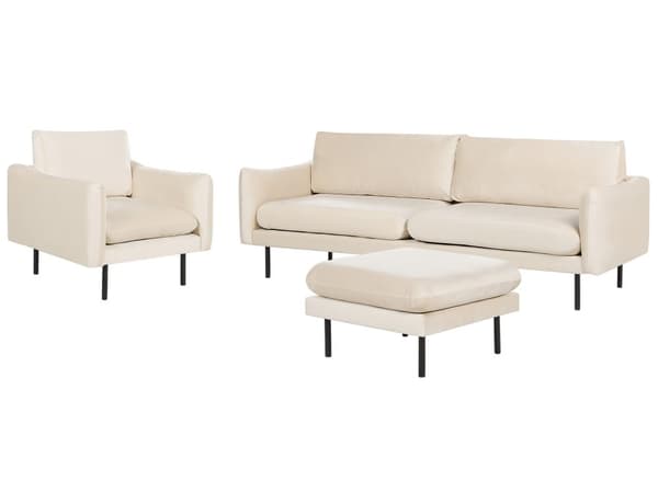 Sohvaryhmä vaalea beige viidelle samettiverhoilu alumiinijalat pehmusteet moderni retro
