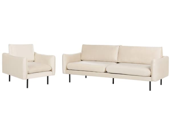 Sohvaryhmä vaalea beige neljälle samettiverhoilu alumiinijalat pehmusteet moderni retro