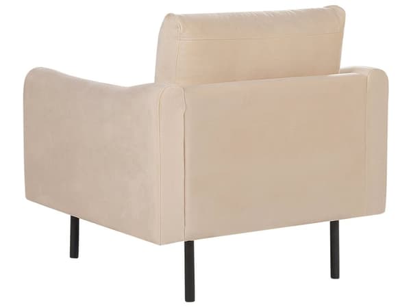 Soffgrupp Beige Sammetstyg Svarta Ben Hörnsoffa 3 Sits Fåtölj Modern Retrostil