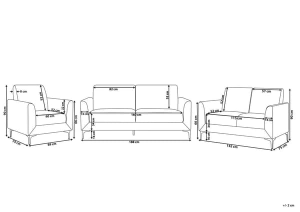 Soffgrupp Grå Polyestertyg Klädsel 3 + 2 + 1 Sits Loveseat Soffa Fåtölj Vardagsrum Möbler