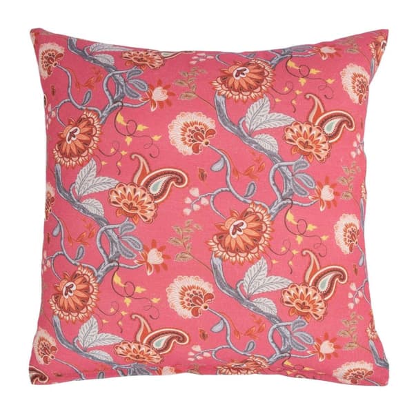 Set med 2 produkter. Pute LONETA 45x45cm, blomster på rosa bunn