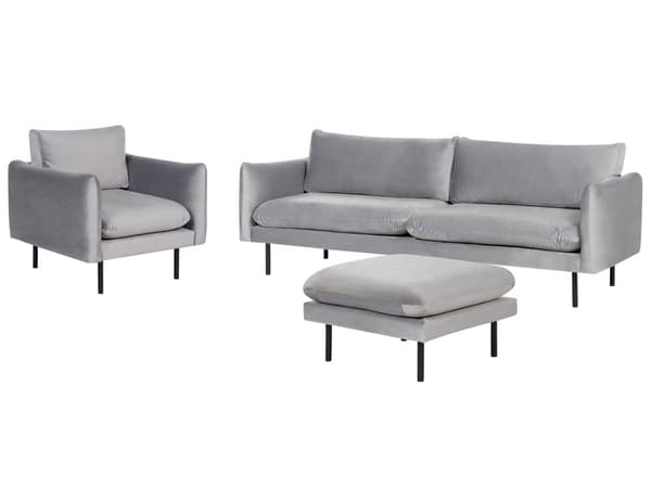 Sofasæt Grå Velour 5 Personers Sofagruppe Moderne Design Stue Indretning Sofa og Lænestol Sæt Fodskammel