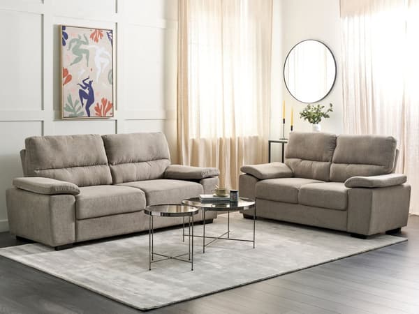 Sofasæt Lysebrun stof 3 og 2 Personers Sofagruppe Klassisk Retro Designsofa til Stue Indretning Sofa