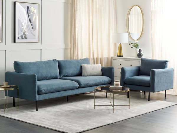 Sofasæt Blå Polyester Chenille 4 Personers Sofagruppe Moderne Design Stue Indretning Sofa og Lænestol Sæt