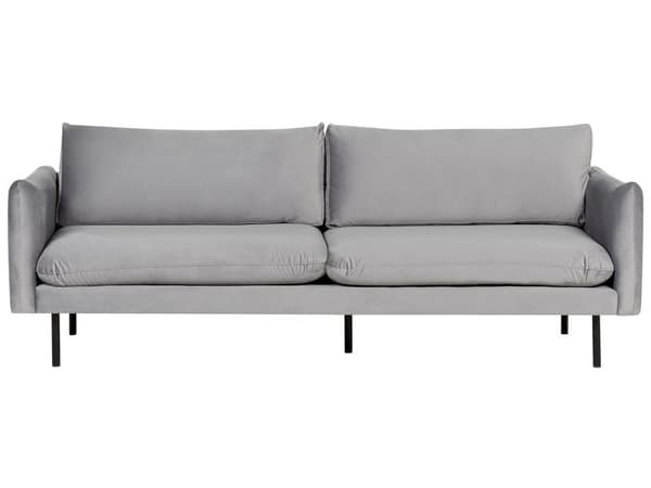 Soffgrupp med Fotpall Grå Sammetstyg Svarta Ben Hörnsoffa 3-sits Fåtölj Fotpall Modern Retrostil